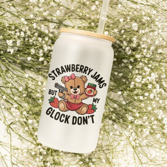 Strawberry Jams Mug, But My Glock Don’t, Iced Coffee Tumbler, Funny Bear Cup - Picture 4 of 7